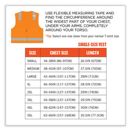 GloWear 8249Z-S Single Size Class 2 Economy Surveyors Zipper Vest, Polyester, 3X-Large, Orange