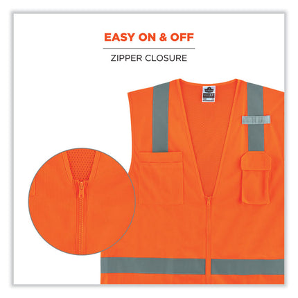 GloWear 8249Z-S Single Size Class 2 Economy Surveyors Zipper Vest, Polyester, 4X-Large, Orange