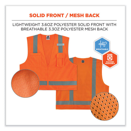 GloWear 8249Z-S Single Size Class 2 Economy Surveyors Zipper Vest, Polyester, 5X-Large, Orange