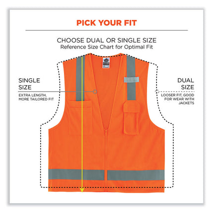 GloWear 8249Z-S Single Size Class 2 Economy Surveyors Zipper Vest, Polyester, 5X-Large, Orange