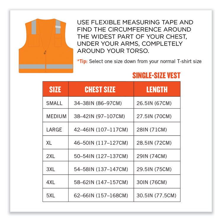 GloWear 8249Z-S Single Size Class 2 Economy Surveyors Zipper Vest, Polyester, 5X-Large, Orange