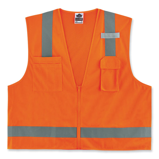 GloWear 8249Z-S Single Size Class 2 Economy Surveyors Zipper Vest, Polyester, 5X-Large, Orange