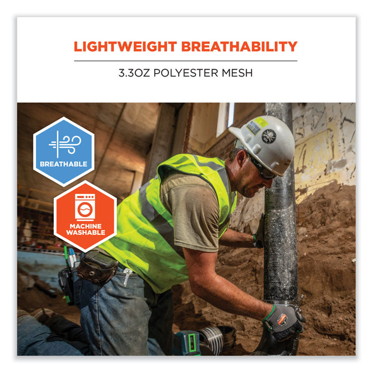GloWear 8210HL-S Single Size Class 2 Economy Mesh Vest, Polyester, X-Small, Lime