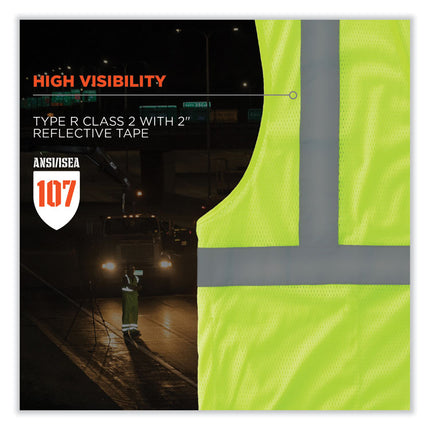 GloWear 8210HL-S Single Size Class 2 Economy Mesh Vest, Polyester, Small, Lime