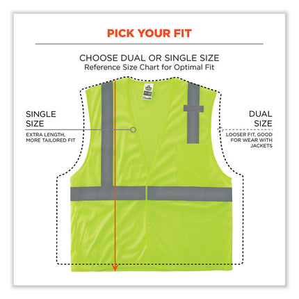 GloWear 8210HL-S Single Size Class 2 Economy Mesh Vest, Polyester, Small, Lime