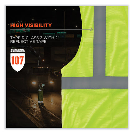 GloWear 8210HL-S Single Size Class 2 Economy Mesh Vest, Polyester, Large, Lime