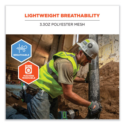 GloWear 8210HL-S Single Size Class 2 Economy Mesh Vest, Polyester, X-Large, Lime