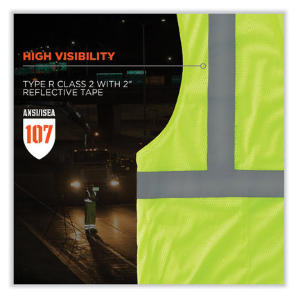 GloWear 8210HL-S Single Size Class 2 Economy Mesh Vest, Polyester, 4X-Large, Lime