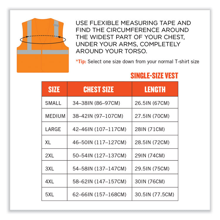 GloWear 8210HL-S Single Size Class 2 Economy Mesh Vest, Polyester, X-Small, Orange