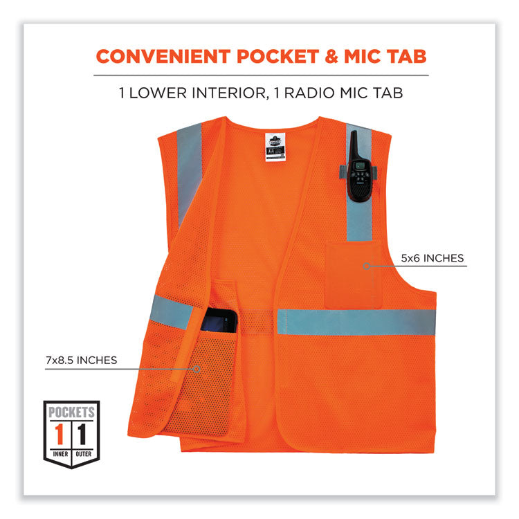 GloWear 8210HL-S Single Size Class 2 Economy Mesh Vest, Polyester, Large, Orange