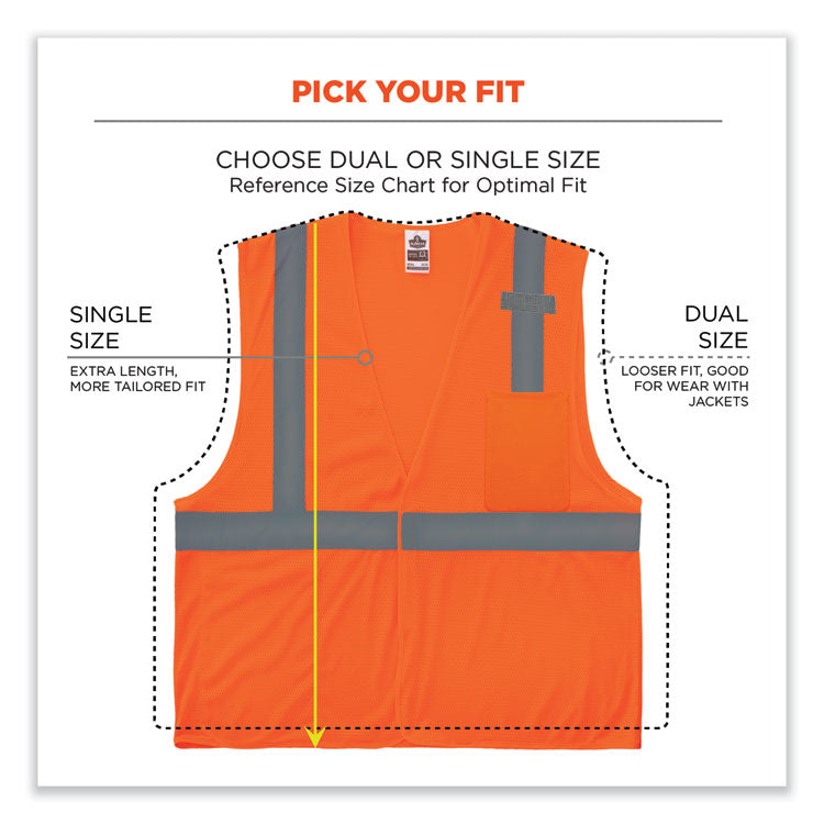 GloWear 8210HL-S Single Size Class 2 Economy Mesh Vest, Polyester, X-Large, Orange