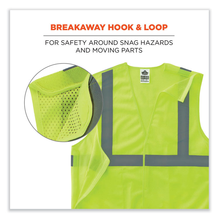 GloWear 8215BA-S Single Size Class 2 Economy Breakaway Mesh Vest, Polyester, Small, Lime