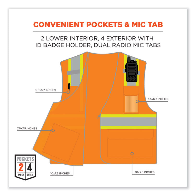GloWear 8246Z-S Single Size Class 2 Two-Tone Mesh Vest, Polyester, 5X-Large, Orange
