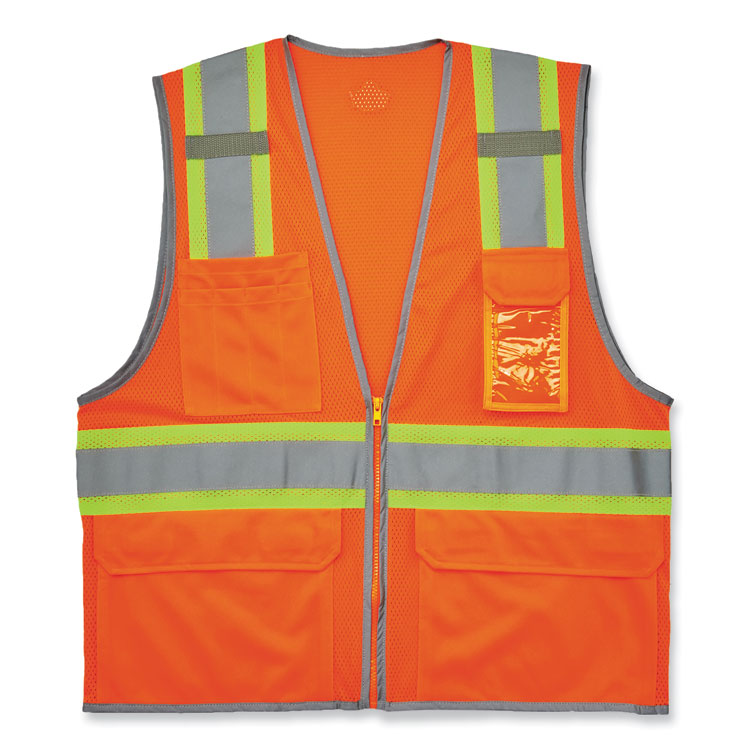 GloWear 8246Z-S Single Size Class 2 Two-Tone Mesh Vest, Polyester, Large, Orange