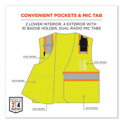 GloWear 8246Z-S Single Size Class 2 Two-Tone Mesh Vest, Polyester, 4X-Large, Lime