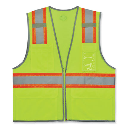 GloWear 8246Z-S Single Size Class 2 Two-Tone Mesh Vest, Polyester, Large, Lime