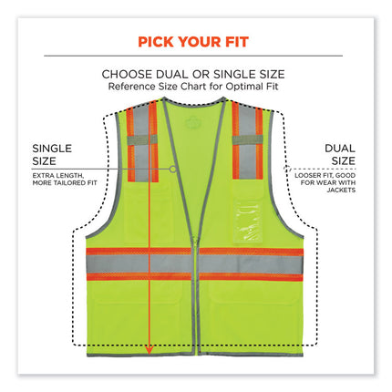 GloWear 8246Z-S Single Size Class 2 Two-Tone Mesh Vest, Polyester, Large, Lime