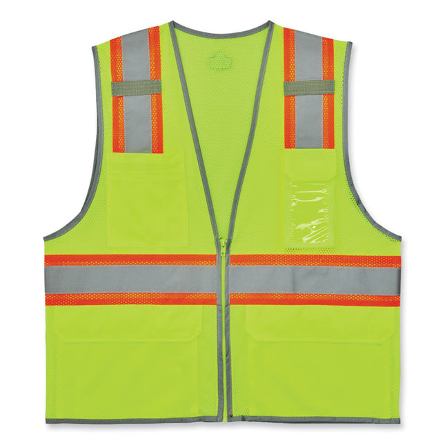 GloWear 8246Z-S Single Size Class 2 Two-Tone Mesh Vest, Polyester, Medium, Lime
