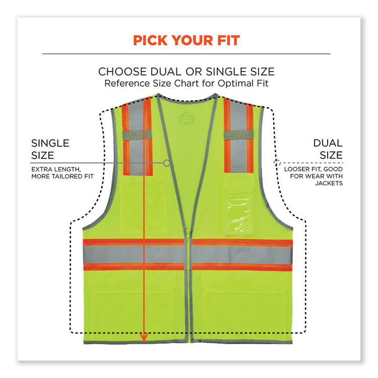 GloWear 8246Z-S Single Size Class 2 Two-Tone Mesh Vest, Polyester, Medium, Lime