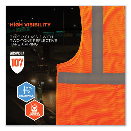 GloWear 8215BA-S Single Size Class 2 Economy Breakaway Mesh Vest, Polyester, 2X-Large, Orange