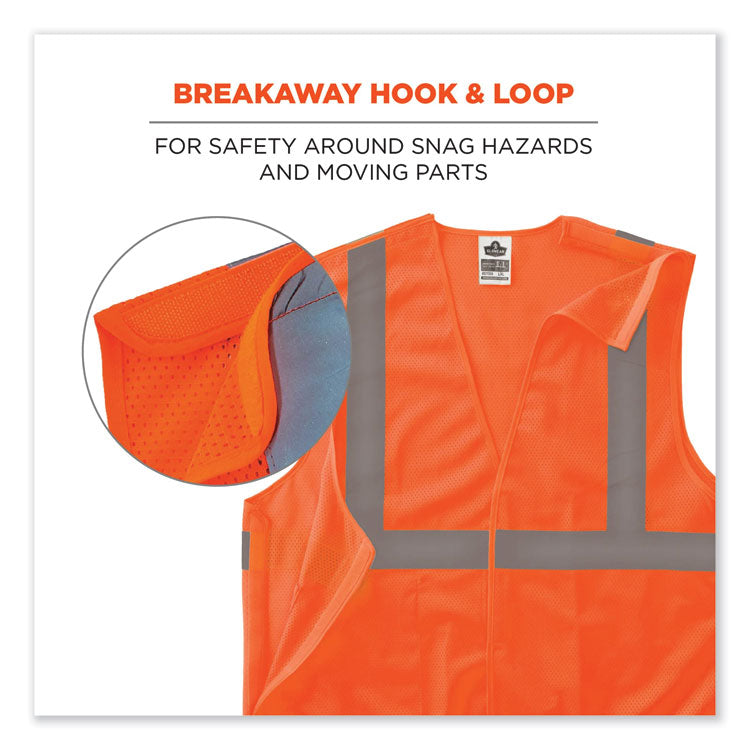 GloWear 8215BA-S Single Size Class 2 Economy Breakaway Mesh Vest, Polyester, X-Large, Orange