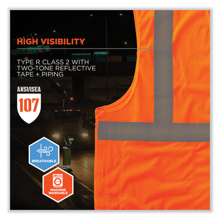 GloWear 8215BA-S Single Size Class 2 Economy Breakaway Mesh Vest, Polyester, Large, Orange