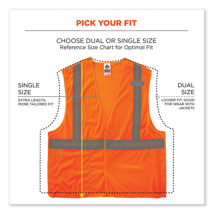 GloWear 8215BA-S Single Size Class 2 Economy Breakaway Mesh Vest, Polyester, Small, Orange