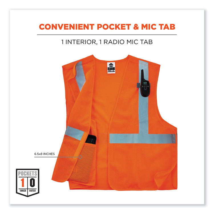 GloWear 8215BA-S Single Size Class 2 Economy Breakaway Mesh Vest, Polyester, Small, Orange