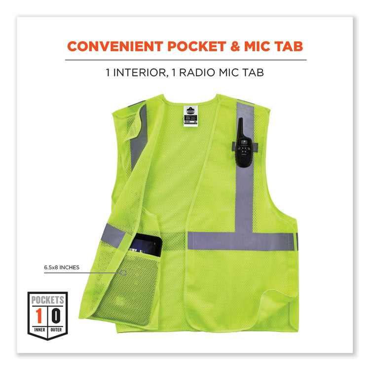 GloWear 8215BA-S Single Size Class 2 Economy Breakaway Mesh Vest, Polyester, 4X-Large, Lime