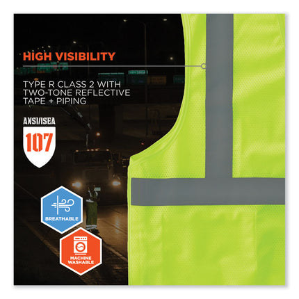 GloWear 8215BA-S Single Size Class 2 Economy Breakaway Mesh Vest, Polyester, X-Large, Lime
