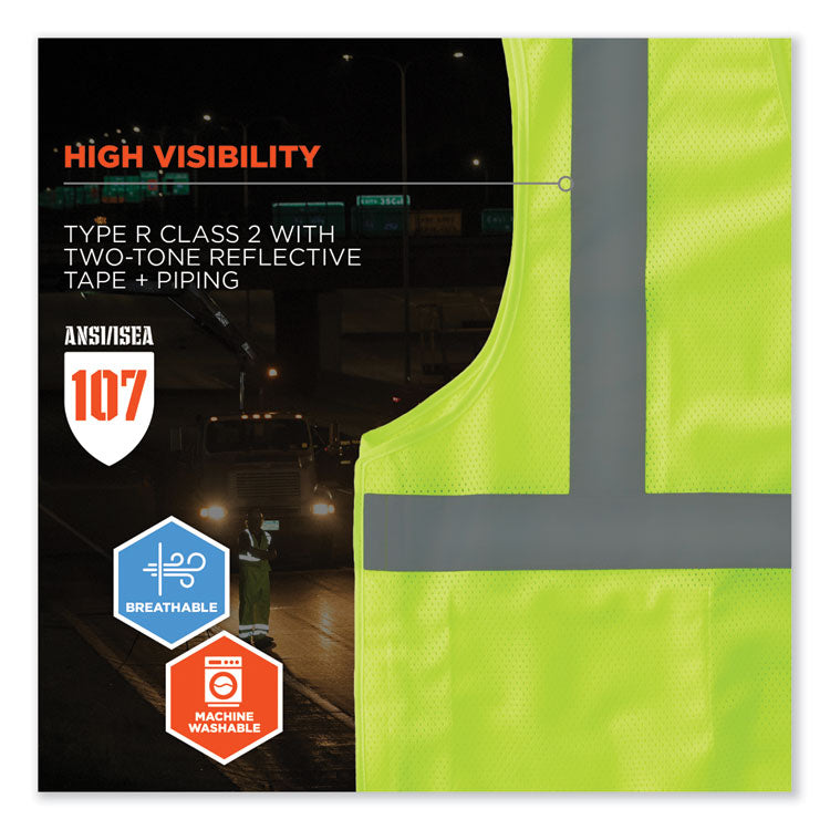 GloWear 8215BA-S Single Size Class 2 Economy Breakaway Mesh Vest, Polyester, Large, Lime