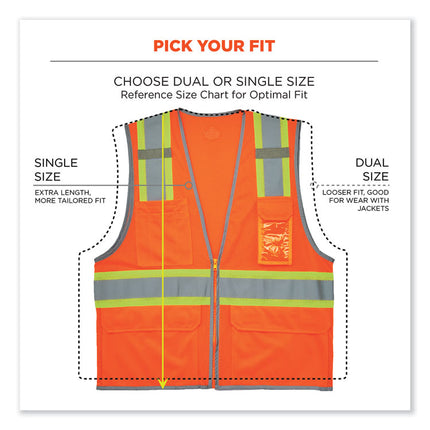 GloWear 8246Z-S Single Size Class 2 Two-Tone Mesh Vest, Polyester, 5X-Large, Orange