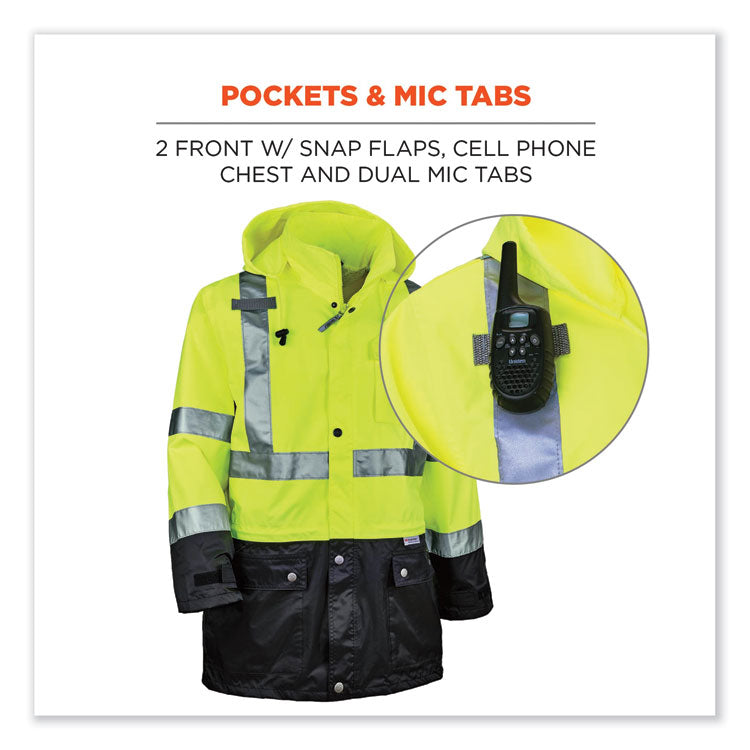 GloWear 8365BK Class 3 Hi-Vis Rain Jacket Black Bottom, Small, Lime