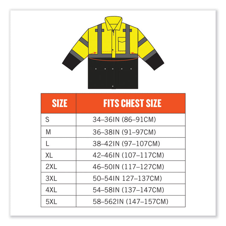GloWear 8365BK Class 3 Hi-Vis Rain Jacket Black Bottom, Small, Lime