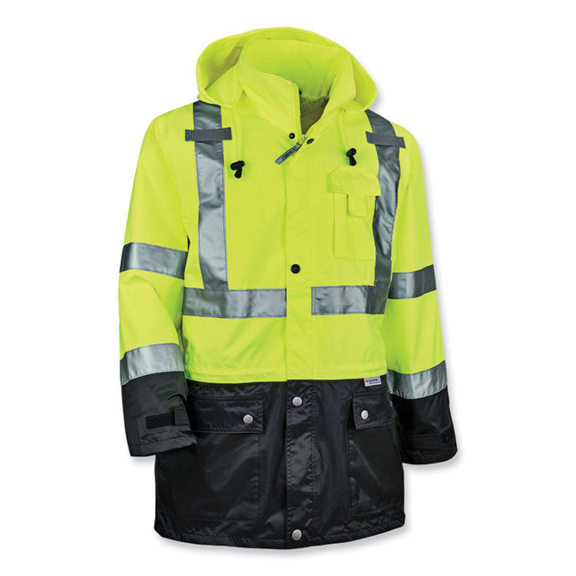 GloWear 8365BK Class 3 Hi-Vis Rain Jacket Black Bottom, Small, Lime