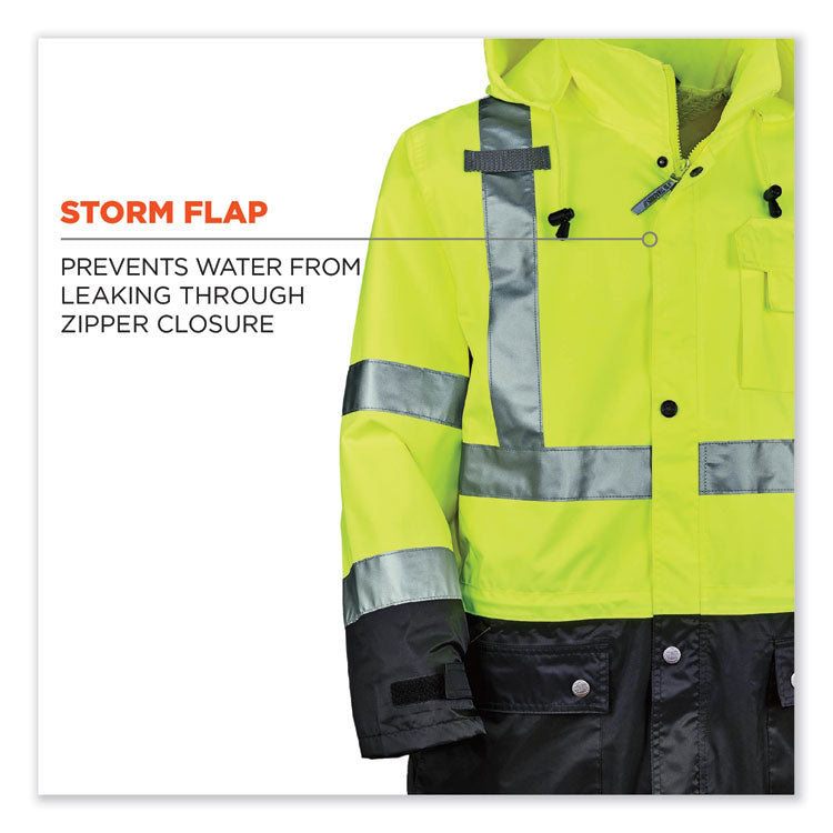 GloWear 8365BK Class 3 Hi-Vis Rain Jacket Black Bottom, Medium, Lime