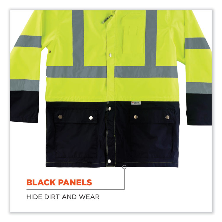 GloWear 8365BK Class 3 Hi-Vis Rain Jacket Black Bottom, Large, Lime