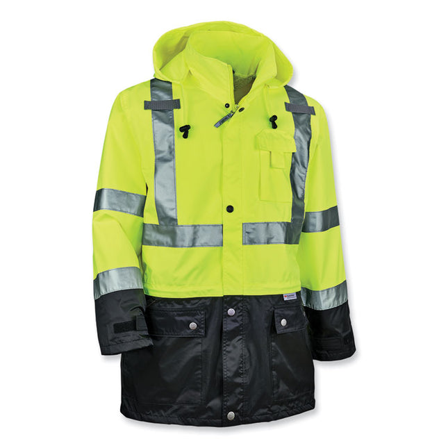 GloWear 8365BK Class 3 Hi-Vis Rain Jacket Black Bottom, 3X-Large, Lime