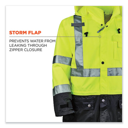 GloWear 8365BK Class 3 Hi-Vis Rain Jacket Black Bottom, 4X-Large, Lime