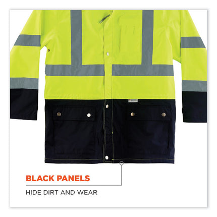 GloWear 8365BK Class 3 Hi-Vis Rain Jacket Black Bottom, 4X-Large, Lime