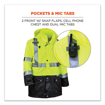 GloWear 8365BK Class 3 Hi-Vis Rain Jacket Black Bottom, 4X-Large, Lime