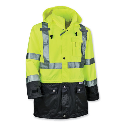 GloWear 8365BK Class 3 Hi-Vis Rain Jacket Black Bottom, 4X-Large, Lime