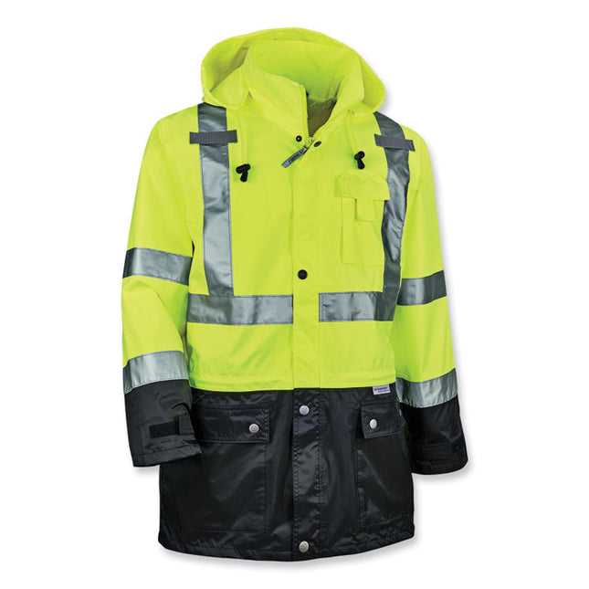 GloWear 8365BK Class 3 Hi-Vis Rain Jacket Black Bottom, 5X-Large, Lime