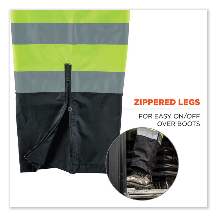 GloWear 8915BK Class E Hi-Vis Rain Pants Black Bottom, Large, Lime