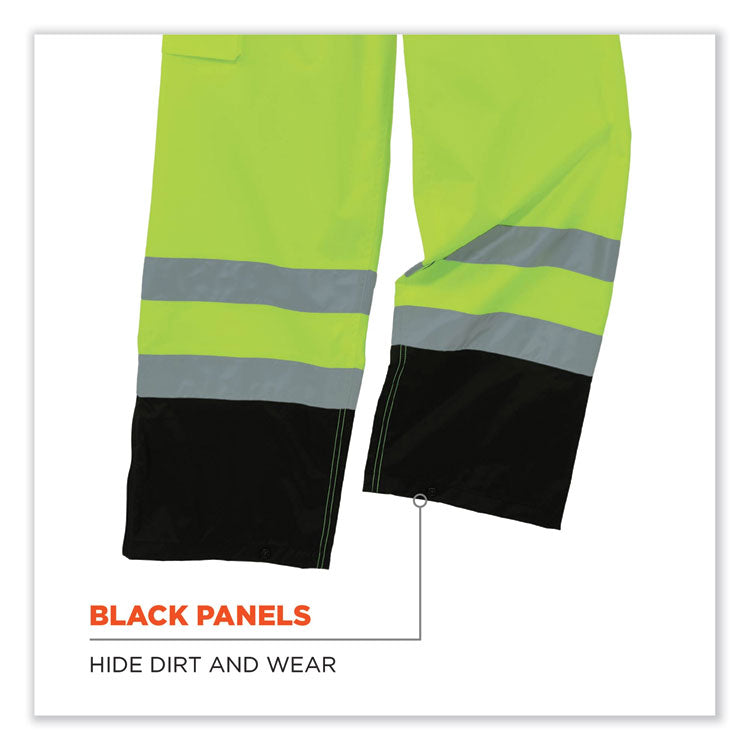 GloWear 8915BK Class E Hi-Vis Rain Pants Black Bottom, 3X-Large, Lime
