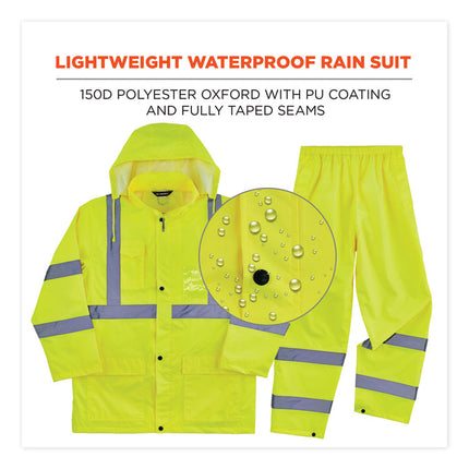 GloWear 8376K Lightweight HV Rain Suit, Large, Lime