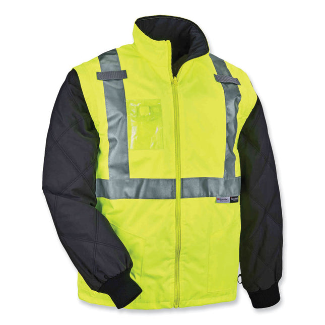 GloWear 8287 Class 2 Hi-Vis Jacket with Removable Sleeves, Large, Lime