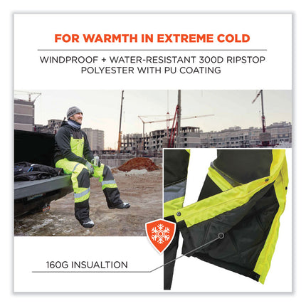 GloWear 8928 Class E Hi-Vis Insulated Bibs, Large, Lime