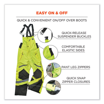 GloWear 8928 Class E Hi-Vis Insulated Bibs, Large, Lime