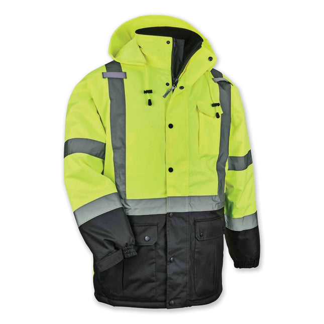 GloWear 8384 Class 3 Hi-Vis Quilted Thermal Parka, X-Large, Lime